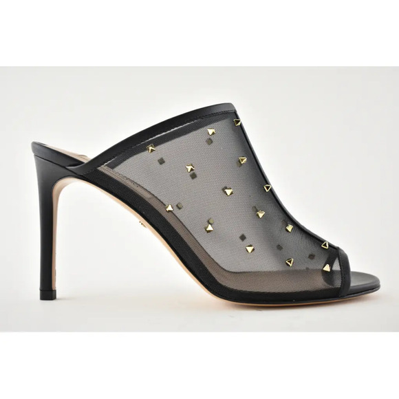 Valentino Rockstud Black Shining Mesh Mule Slide Backless Sandal Heel Pump 36.5 - Picture 2 of 10